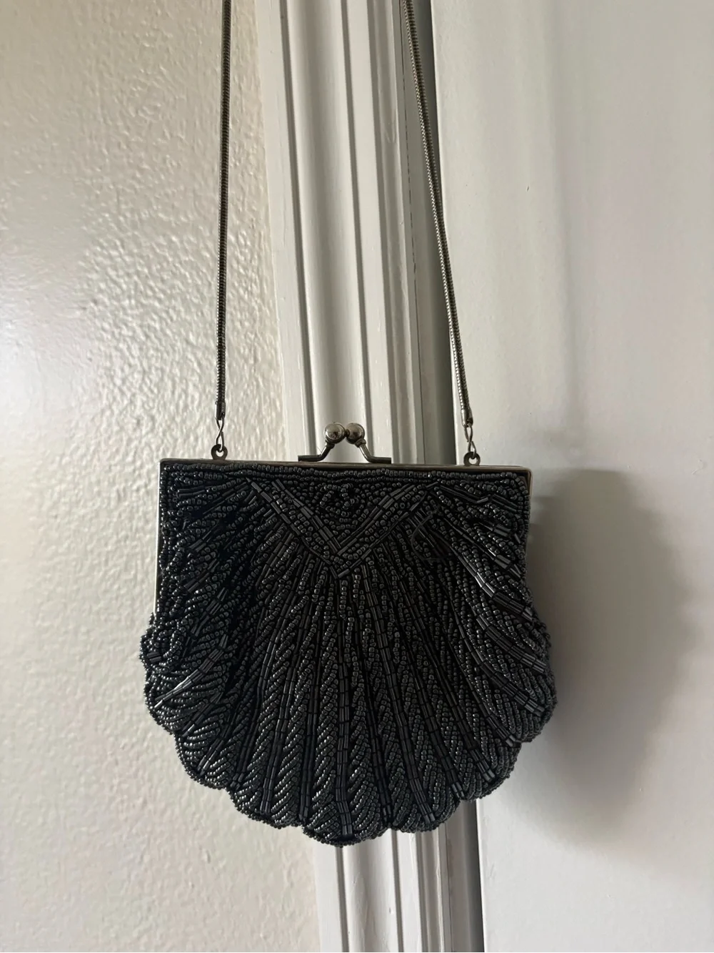 Black Beaded Shell Crossbody Bag